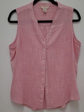 Weatherproof Pink Sleeveless Button-Front Linen-Blend Top